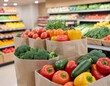 © stocklancer - colorful fresh vegetables, shopping basket, broccoli, tomatoes, lemons, peppers, farmers market produce, vibrant colors, healthy food, organic ingredients, rustic wooden background, close-up shot, hig
