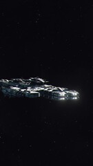 Wall Mural - Vertical Shot of a Futuristic Battle Cruiser Entering Earth Orbit