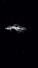 Wall Mural - Vertical Shot of a Futuristic Battle Cruiser Entering Exoplanet Orbit