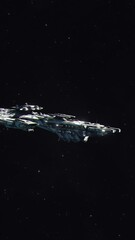 Wall Mural - Vertical Shot of a Futuristic Battle Cruiser Travelling Through Space