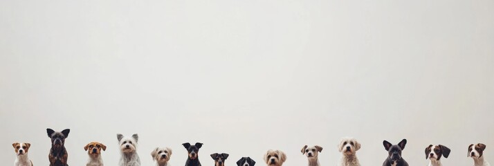 Poster - A variety of dogs of different breeds and sizes sit closely together, providing an inviting atmosphere perfect for captions or messages about pets. Generative AI