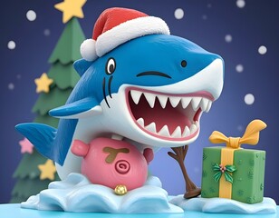 Wall Mural - a very sharky christmas with mommy shark