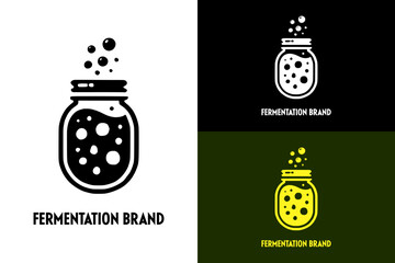 kombucha jar, bubbles, liquid, fermentation brand logo, drink, tea, organic, biologic, vector