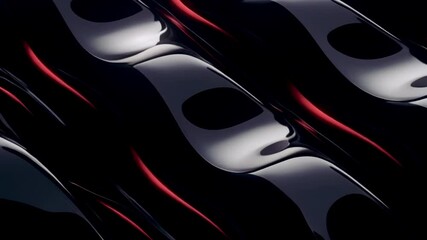 Fototapete - Black waves with a glossy sheen and soft shadows float in the frame, creating a fluid effect. Red accents add mystery and excitement to the animation
