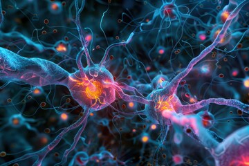 Wall Mural - brain tissue: a detailed image of brain tissue, highlighting neurons and synapses.