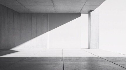 Aufkleber - Empty concrete building with sunlight creating shadows on floor and wall