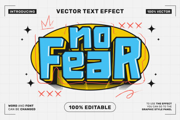 Editable text effect No Fear 3d Cartoon template style premium vector