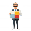 © kiimoshi - A businessman holding a color chart for presentation or marketing purposes., isolated on a transparent background.
