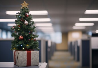 Wall Mural - modern office with christmas tree and festive decorations