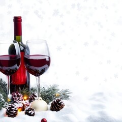 Wall Mural - glass of red wine with christmas decorations