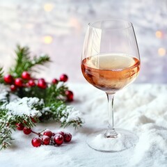 Wall Mural - red wine bottle and glasses with christmas decorations