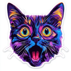 Wall Mural - A vibrant, colorful illustration of a surprised cat's face.