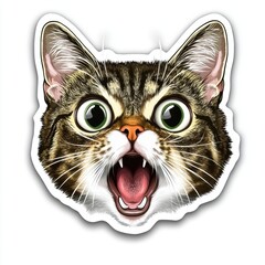 Wall Mural - A cartoonish cat face with large eyes and an open mouth, expressing surprise.