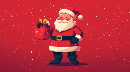 Wall Mural - A cartoon character dressed as Santa Claus holding a red bag