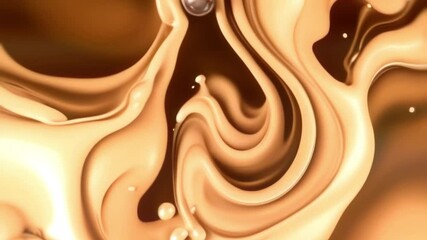 Aufkleber - Animation with smooth waves and swirls of milk and coffee in a dynamic abstract style. Modern concept background