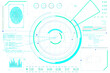 © Who is Danny - Digital interface with fingerprint, neon blue HUD elements, data graphs, and circular radar layout on a clean white background, concept of tech. 3D Rendering.