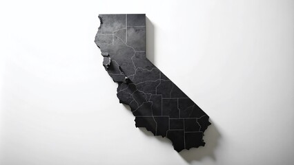 Black Map of California on White Background with Rule of Thirds Composition for Geographical and Artistic Representation in Stock Photography