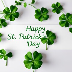 St patricks day banner design with shamrock and four-leaf clover flat lay top view happy st patrick's day concept banner mockup advertising blank business display template