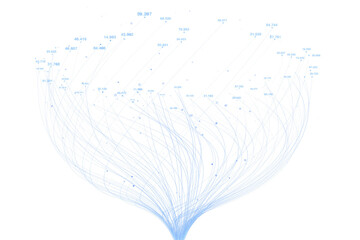 Canvas Print - Blue data points and lines forming an abstract flow pattern on a white background, symbolizing digital technology and data analysis concept. 3D Rendering.