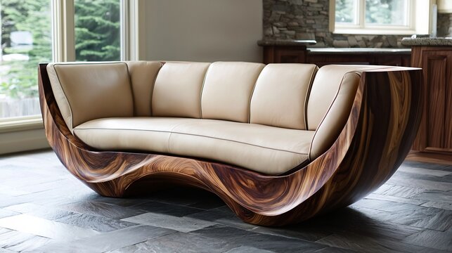 Exquisite Handcrafted Furniture Piece with Sculptural Organic Curves and Natural Wood Grain Texture