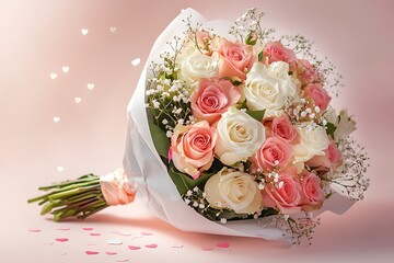 Sticker - A bouquet of flowers with pink and white roses wrapped in paper