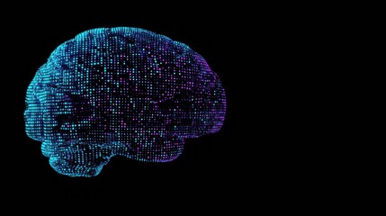 Aufkleber - A vibrant representation of a futuristic brain composed of digital grids and binary code against a dark backdrop, ideal for text overlay. Generative AI