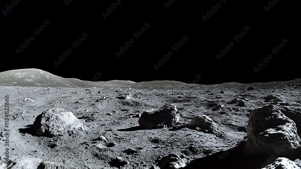 Earth's distant view from the rocky surface of the moon with the Earth ...