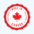 © Sabeen - Made in Canada. Made in Canada stamp, logo, icon, poster. Canadian product emblem. Quality Product Canadian Made stamp, sticker.