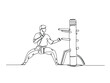 © Line addict - Continuous one line drawing of fighter training Wing Chun-martial art with wooden dummy. Yong Chun -asian martial art sport illustration. Editable vector.