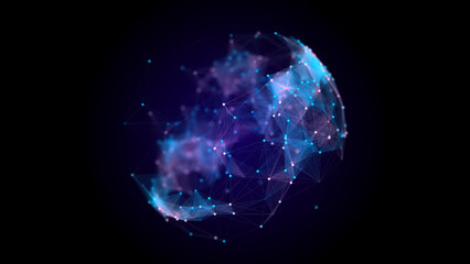 Wall Mural - technology blue sphere with connecting dots and lines. digital abstract network structure. 3d render