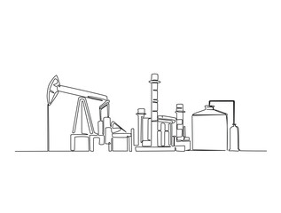 Wall Mural - Continuous one line drawing of oil driling pumpjack. Oil pump oil rig energy industrial machine illustration. Editable vector.