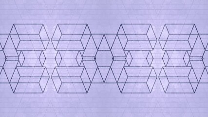 Fototapete - Geometric seamless loop animation of a symmetrical flat pattern of simple rectangular shapes on a textured light purple background. Minimalist style, strict orthogonal perspective. 3d rendering 4K