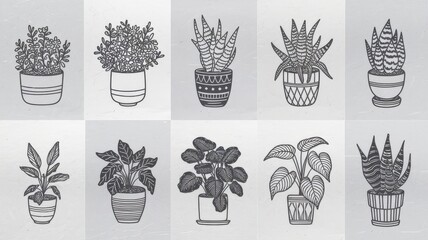 Wall Mural - Hand-Drawn Plant Illustrations for Decorative Home Design