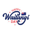 © Ashek Vector - Happy Waitangi Day greeting card to celebrate New Zealand holiday on 6 February. Hand lettering design with New Zealand flag for Waitangi Day. Calligraphic design for print card, banner, poster.