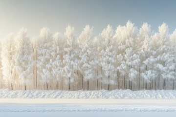Wall Mural - snow covered trees creating winter wonderland by the road