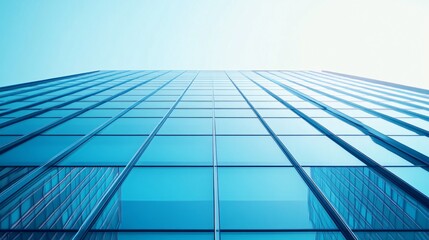Aufkleber - Modern glass skyscraper reflecting city buildings under blue sky
