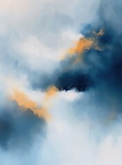 Wall Mural - Abstract painting, light blue and white background, misty clouds, ethereal, atmospheric, soft brushstrokes, dreamlike.