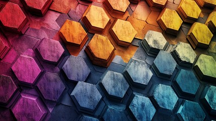 Aufkleber - Colorful hexagonal concrete structure forming a geometric pattern