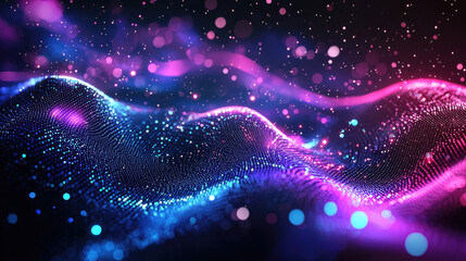 Wall Mural - Futuristic abstract background with dark techno elements and vibrant neon waves for modern design projects