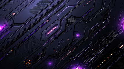Wall Mural - futuristic neon cybernetic circuit board with purple and black geometric patterns