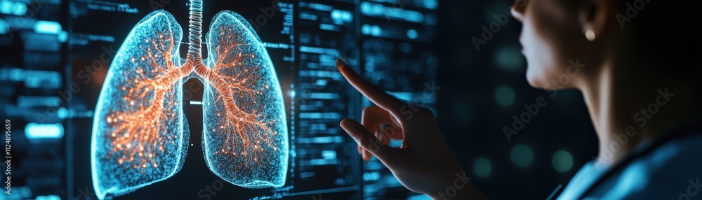 Medical Professional Analyzing Digital Lung X-Ray on Futuristic ...