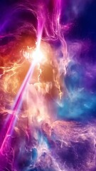 Wall Mural - universe creating light beam through colorful nebula