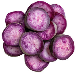 Wall Mural - Freshly Sliced Purple Sweet Potatoes isolated on transparent background.