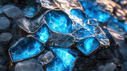 Sticker - Glowing Blue Crystal Cave: A Futuristic Rock Formation