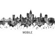 © Towseef Dar - Mobile Alabama Skyline BW, cityscape landscape watercolor painting print abstract splash illustration art modern urban poster artwork landmarks skyscrapers