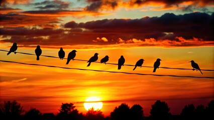 Canvas Print - Birds Silhouetted Against a Sunset Sky