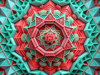 Wall Mural - captivating macro photography of red and mint green geometric polygon design highlighting intricate 