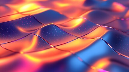 Aufkleber - Abstract wavy surface with glowing grid and particles creating modern design