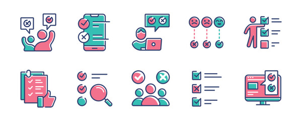 Aufkleber - collection of survey icon set multiple choice checklist questionnaire task select option feedback evaluation signs vector illustration