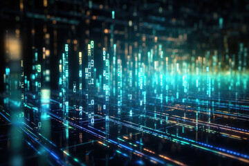 Gorgeous Binary code and AI algorithms run in the background of an abstract digital background